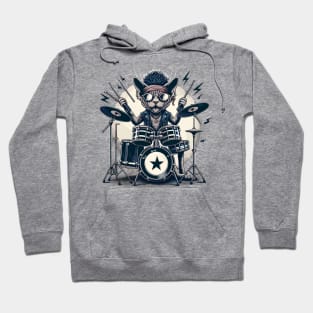 Devon Rex Cat Playing Drums Hoodie